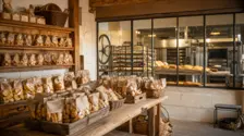 Biscottes et biscuits présentés dans la boutique attenante à une biscotterie