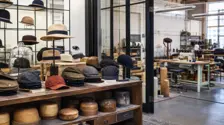 Chapeaux et casquettes présentés dans une boutique de manufacture